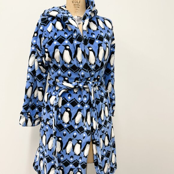 Vera Bradley Robe, Blue Robe, Women's Size S/M, Penguin Robe, Fleece Robe, - Picture 6 of 7